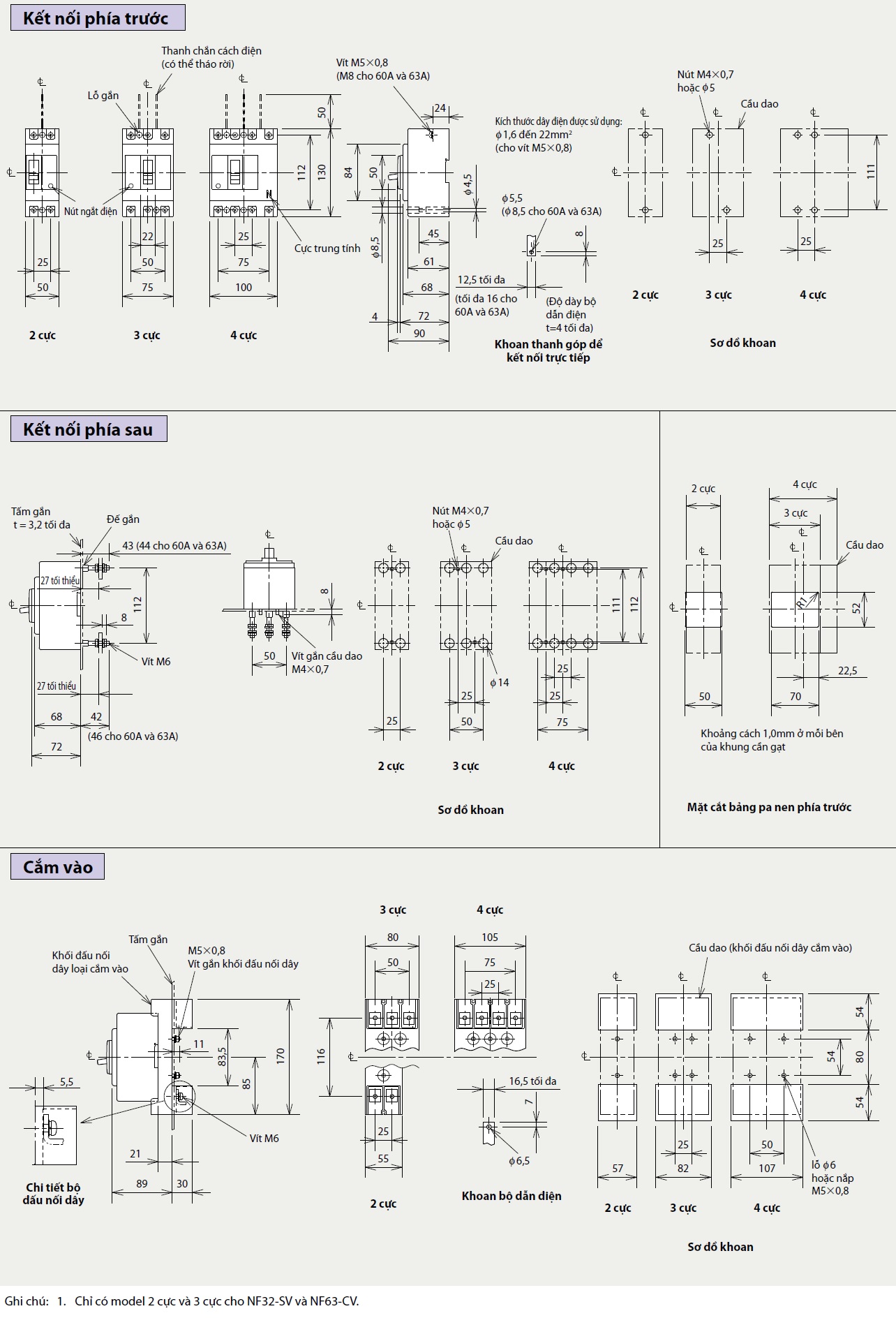 NF32-SV 3P 30A Kích thước Aptomat MCCB Mitsubishi