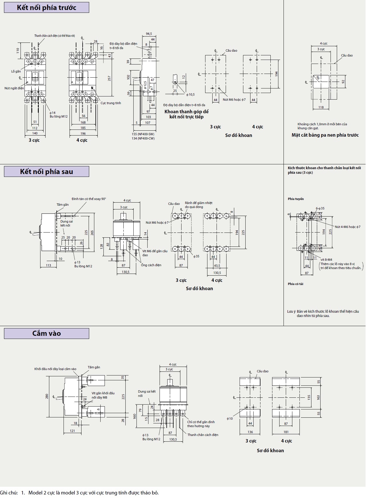 NF400-CW 3P 300A Kích thước Aptomat MCCB Mitsubishi