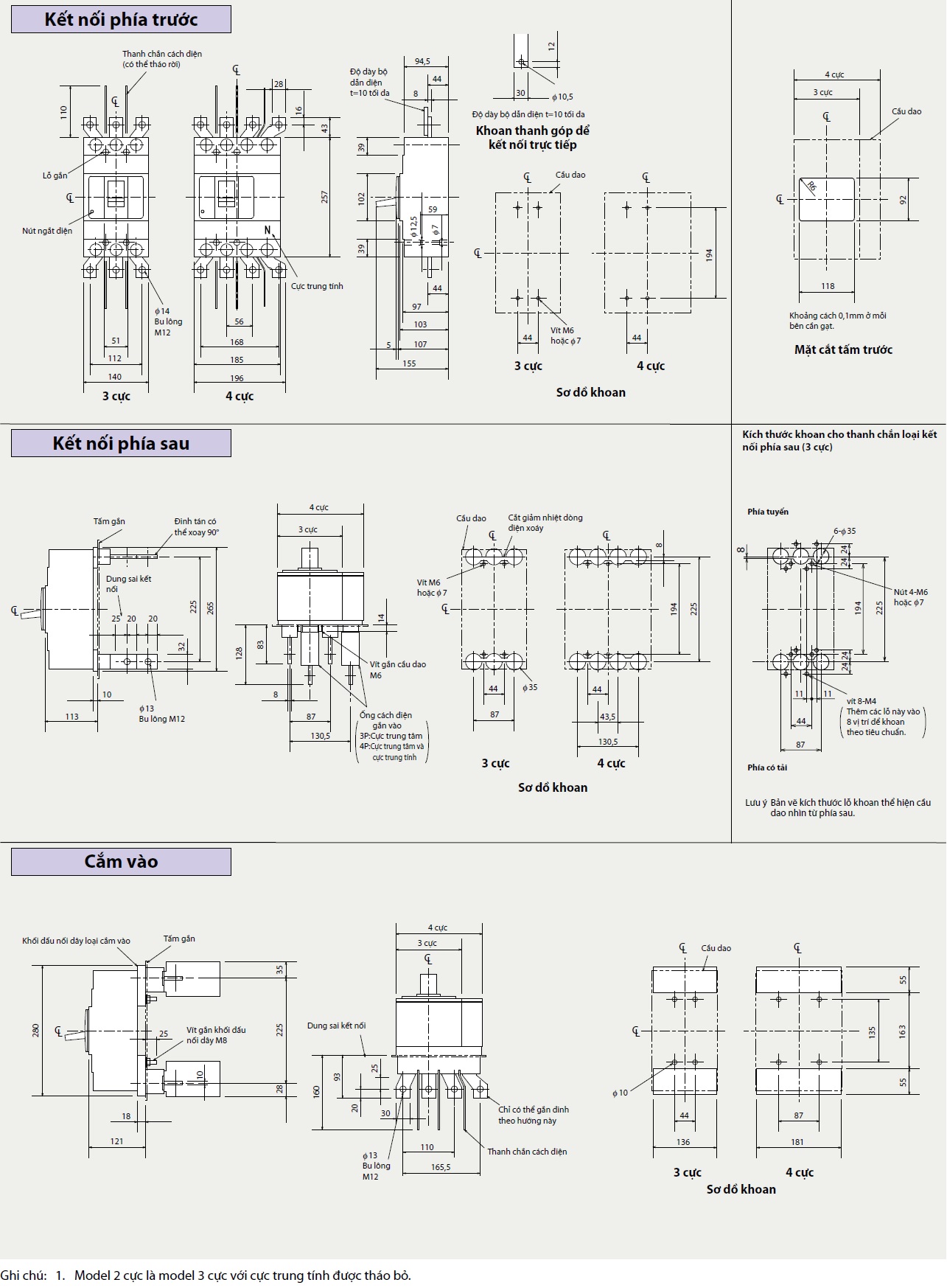 NF630-CW 3P 600A Kích thước Aptomat MCCB Mitsubishi