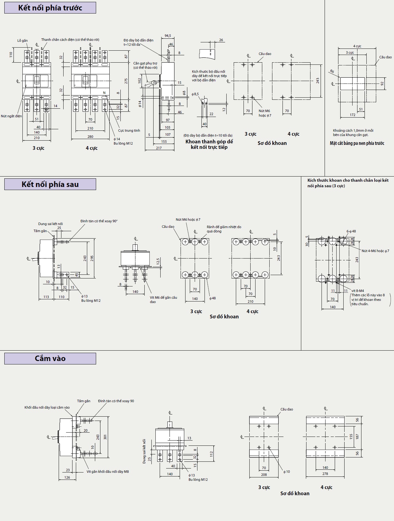 NF800-CEW 3P 800A Kích thước Aptomat MCCB Mitsubishi