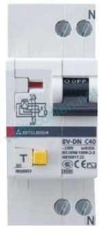 BV-DN6 1PN 20A 100MA 6kA Cầu dao chống dòng rò có chống quá tải Aptomat RCBO Mitsubishi