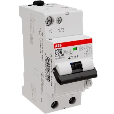DS201 C32 AC30 2CSR255080R1324 32A 30mA 6kA 1P+N Cầu dao chống dòng rò có chống quá tải Aptomat RCBO ABB